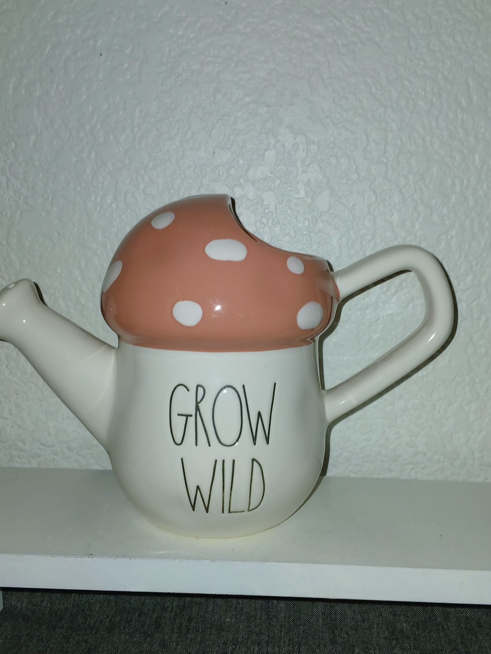 Rae Dunn Ceramic 'Grow Wild' Watering Can Planter - Mushroom